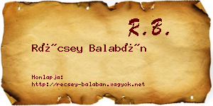 Récsey Balabán névjegykártya